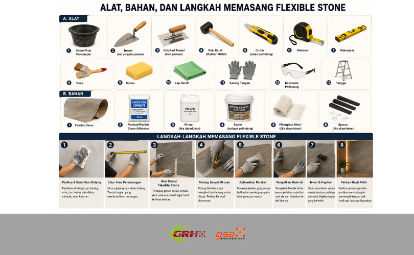 cara pasang flexible stone